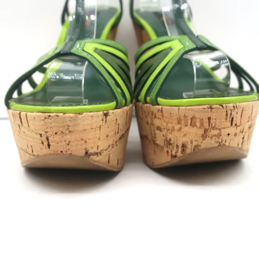 Louis Vuitton Summertime Cork Wedge Sandals Green Patent Leather Size 37.5 - Picture 4 of 12